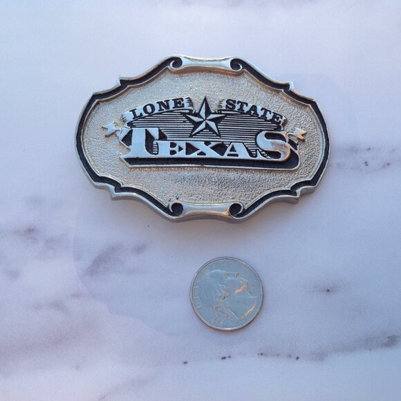 Lone Star State Texas TT&B Solid Brass Bold Silver Cowboy Belt Buckle 1991 - Picture 11 of 14